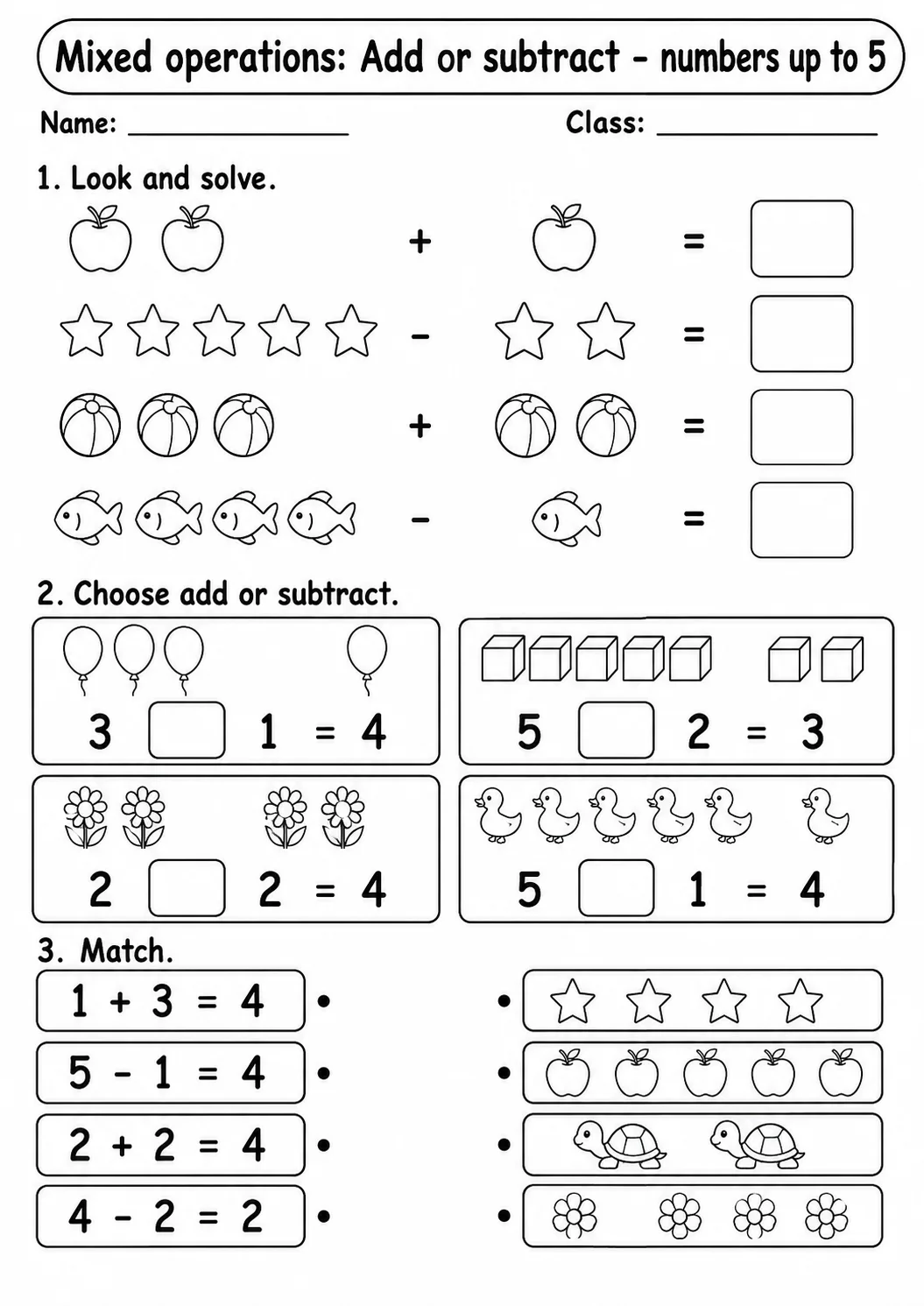 Kindergarten Mixed Operations Math Worksheet Pack printable worksheet pack preview
