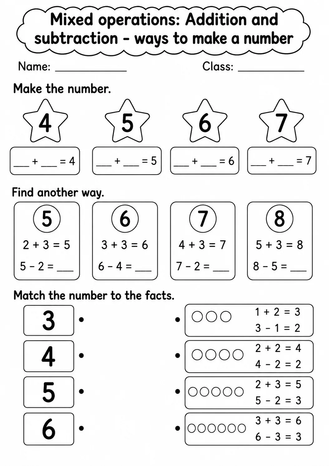 Kindergarten Mixed Operations Math Worksheet Pack page 3 printable worksheet preview