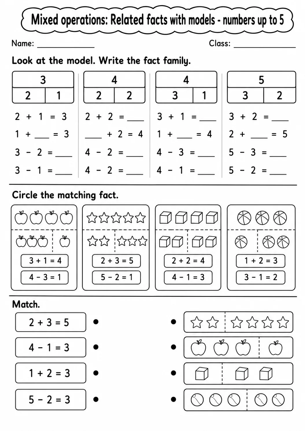 Kindergarten Mixed Operations Math Worksheet Pack page 4 printable worksheet preview
