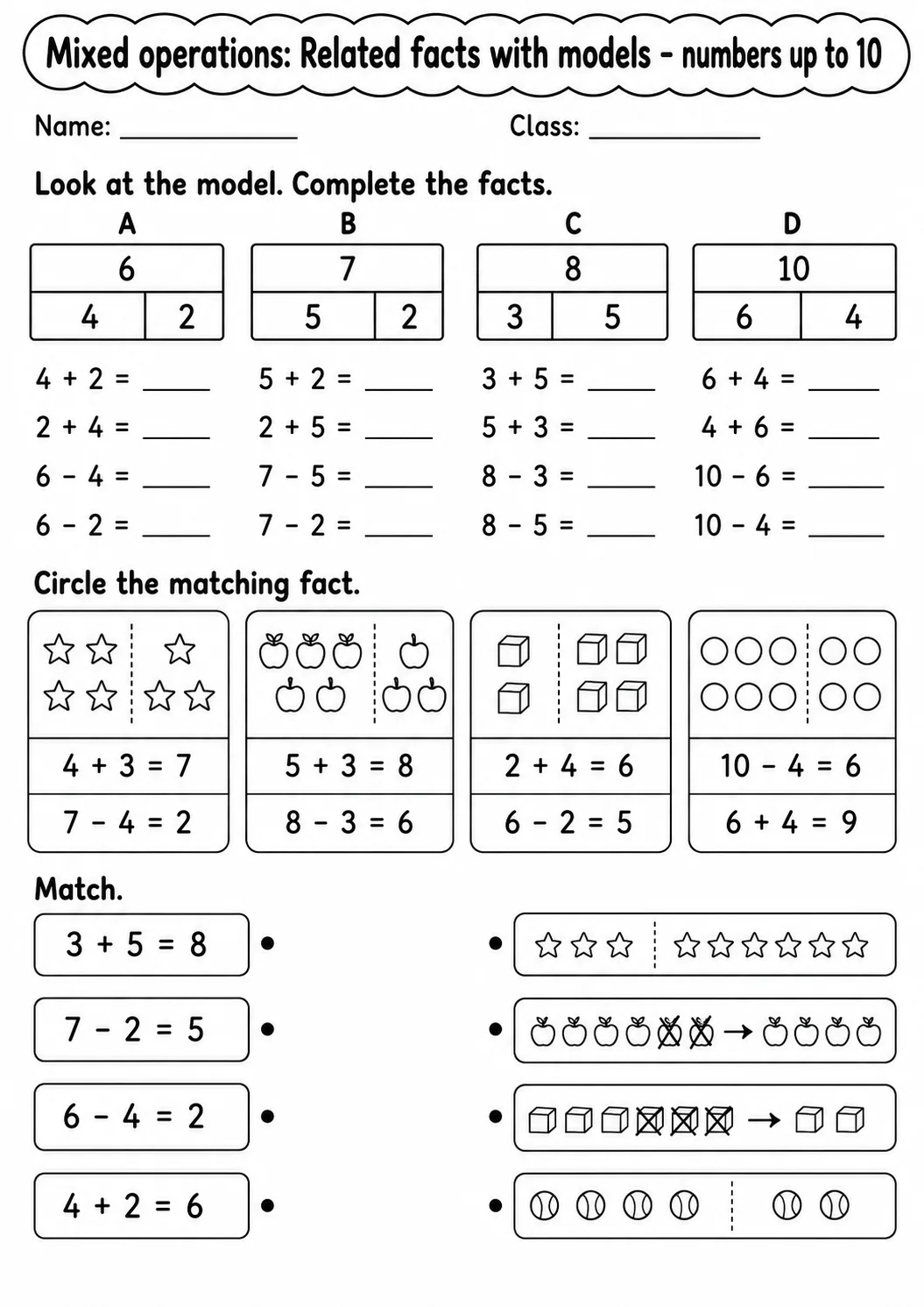 Kindergarten Mixed Operations Math Worksheet Pack page 5 printable worksheet preview