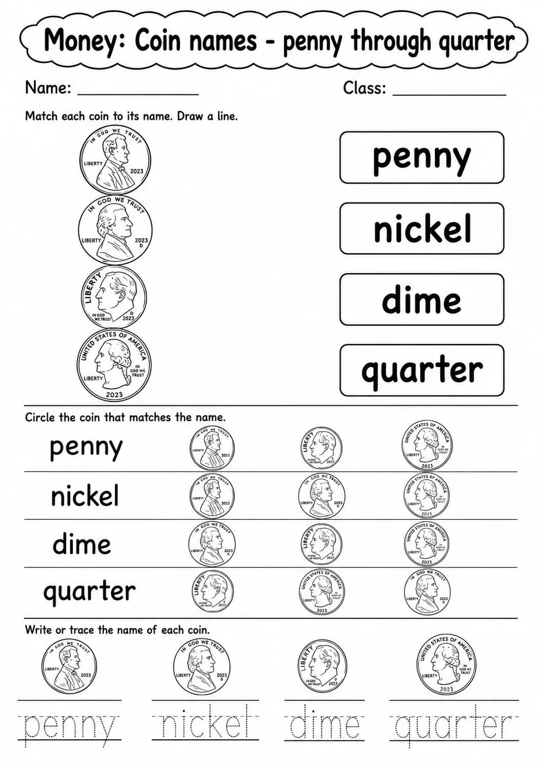 Kindergarten Money Math Worksheet Pack printable worksheet pack preview