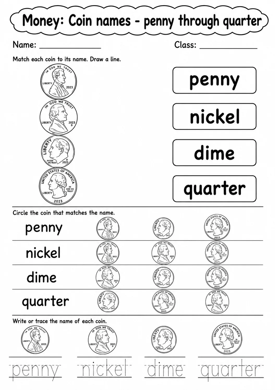 Kindergarten Money Math Worksheet Pack printable worksheet pack preview