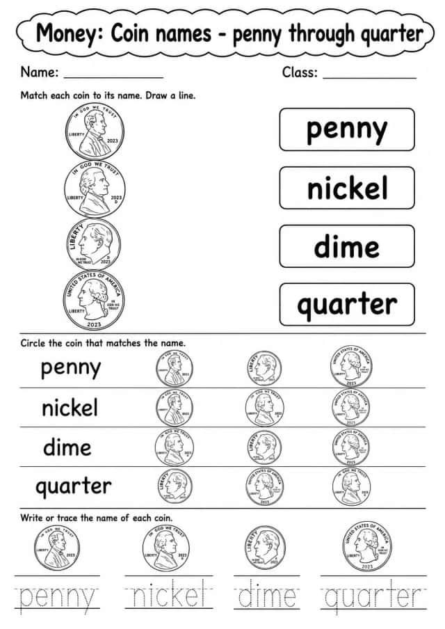 Kindergarten Money Math Worksheet Pack