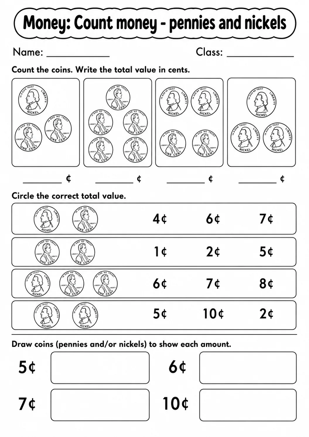Kindergarten Money Math Worksheet Pack page 4 printable worksheet preview