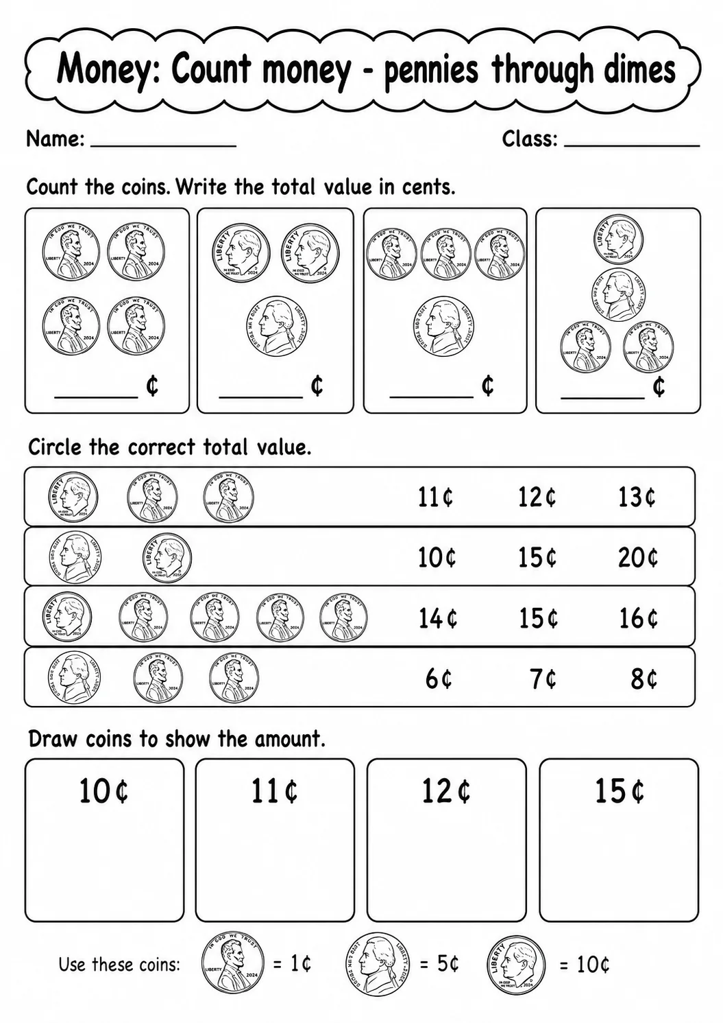 Kindergarten Money Math Worksheet Pack page 5 printable worksheet preview