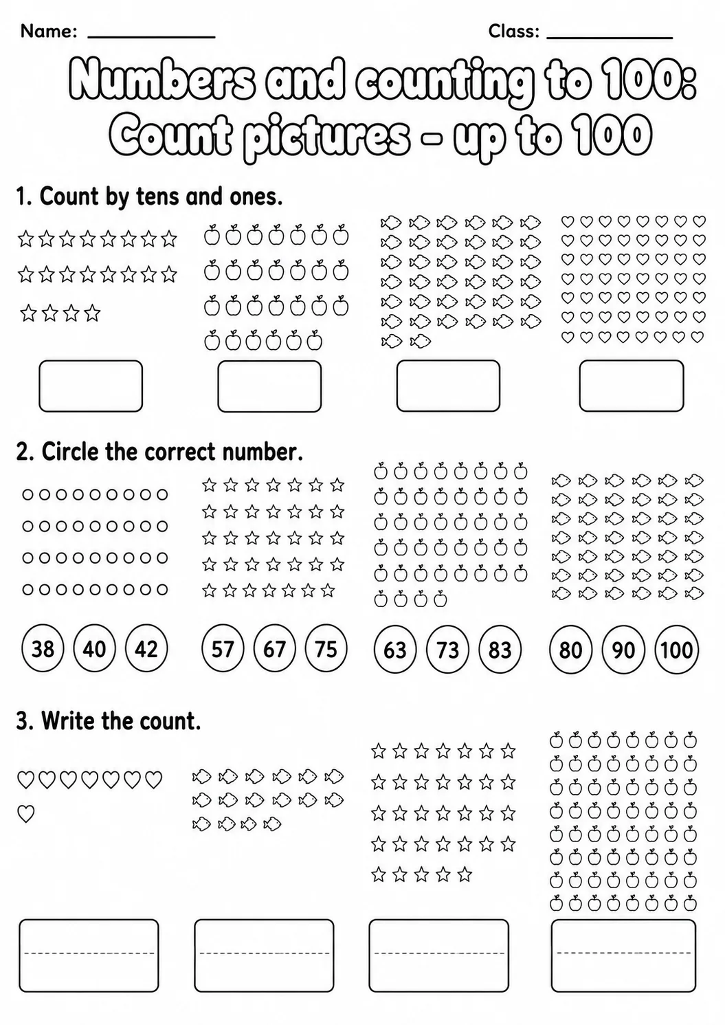 Kindergarten Numbers and Counting to 100 Math Worksheet Pack page 3 printable worksheet preview