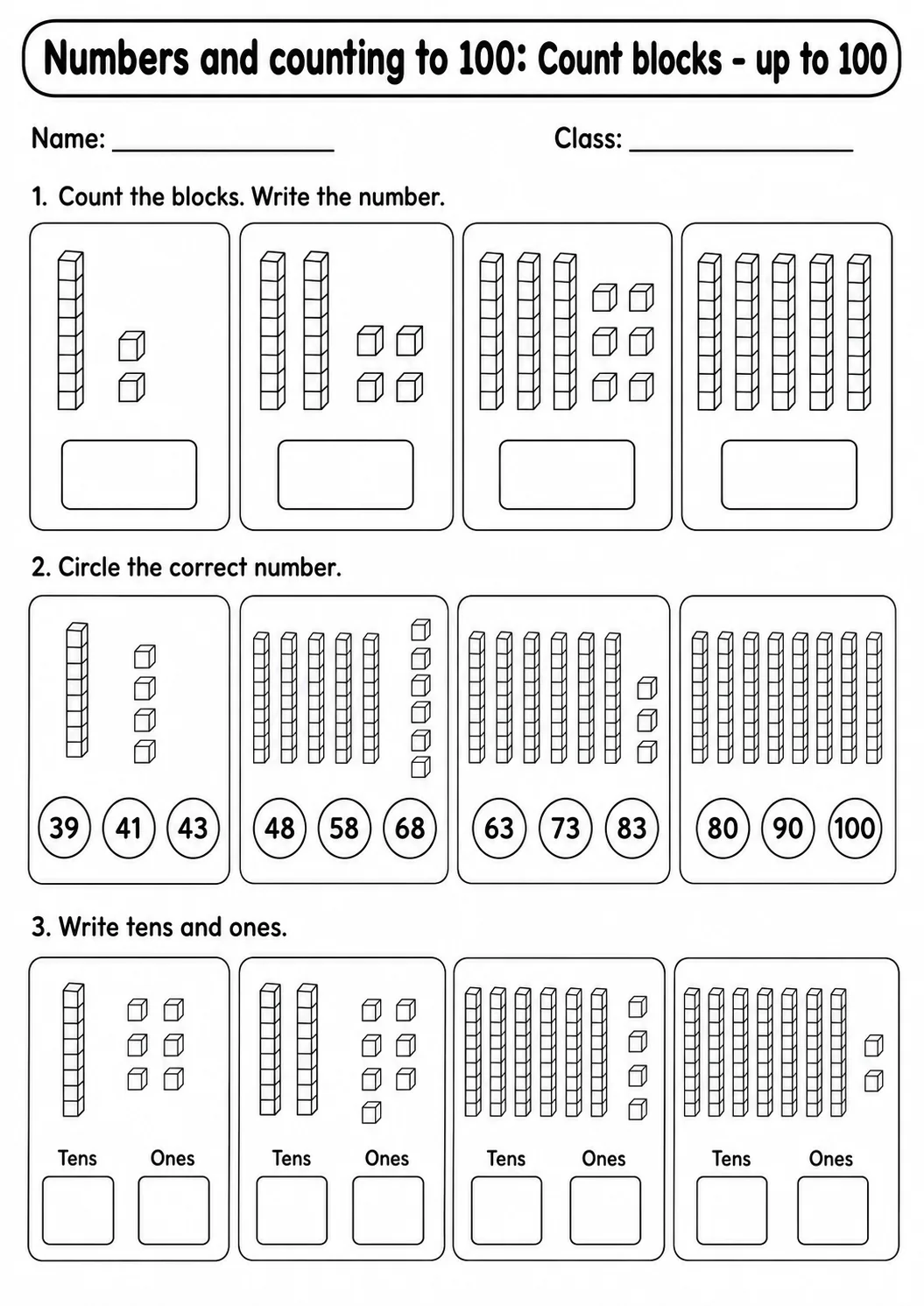 Kindergarten Numbers and Counting to 100 Math Worksheet Pack page 4 printable worksheet preview