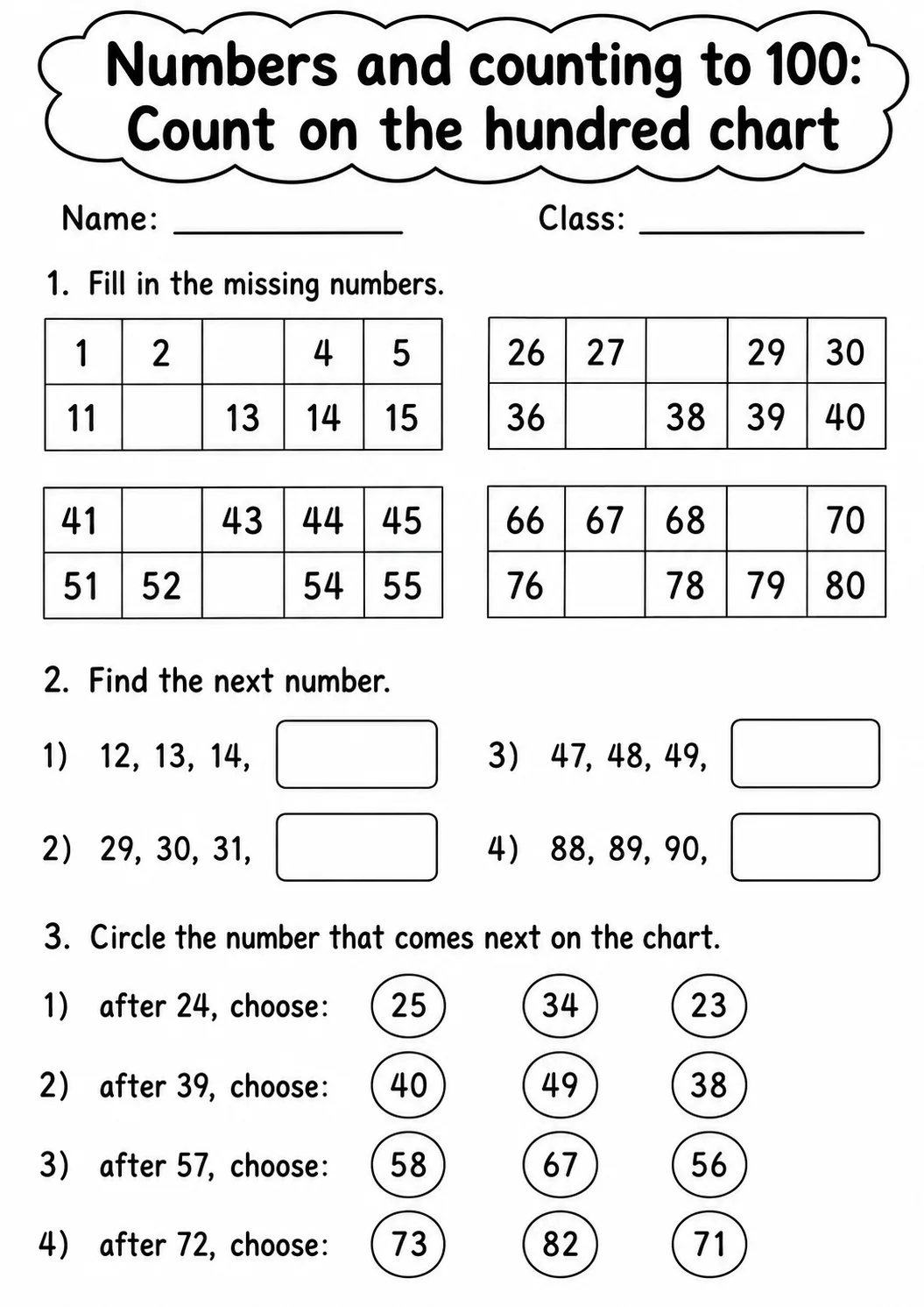 Kindergarten Numbers and Counting to 100 Math Worksheet Pack page 5 printable worksheet preview