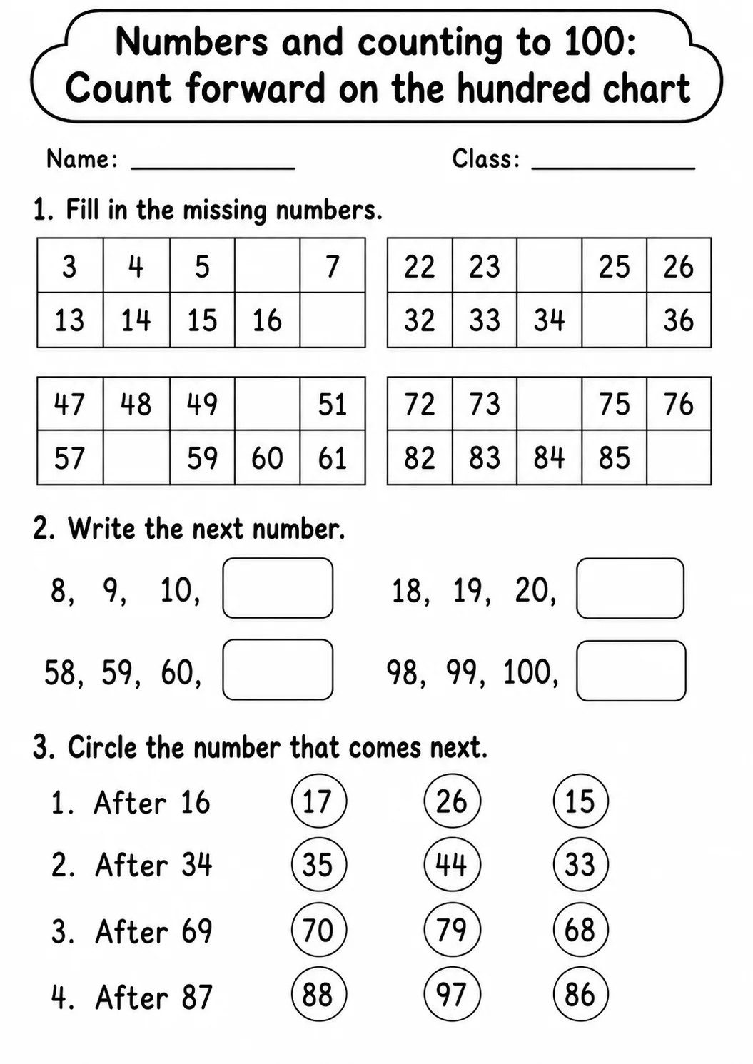 Kindergarten Numbers and Counting to 100 Math Worksheet Pack page 6 printable worksheet preview