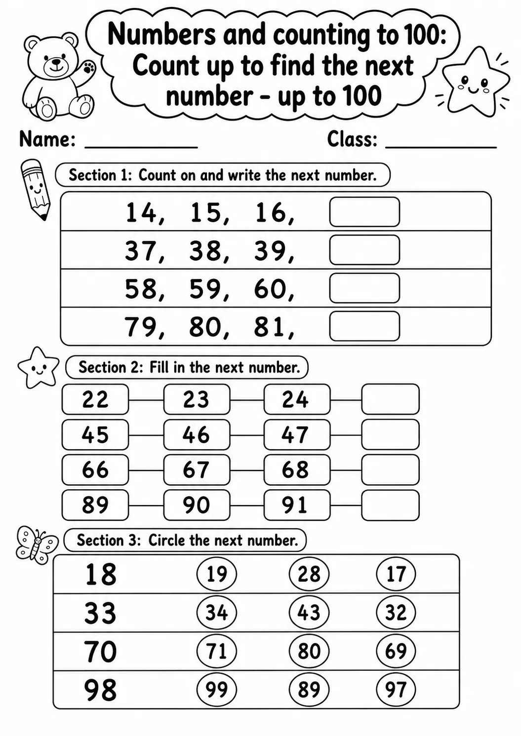 Kindergarten Numbers and Counting to 100 Math Worksheet Pack page 7 printable worksheet preview