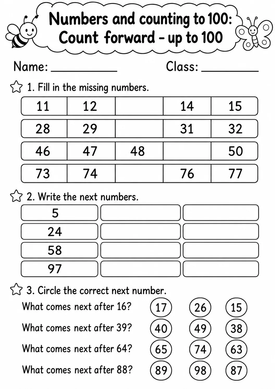 Kindergarten Numbers and Counting to 100 Math Worksheet Pack page 8 printable worksheet preview