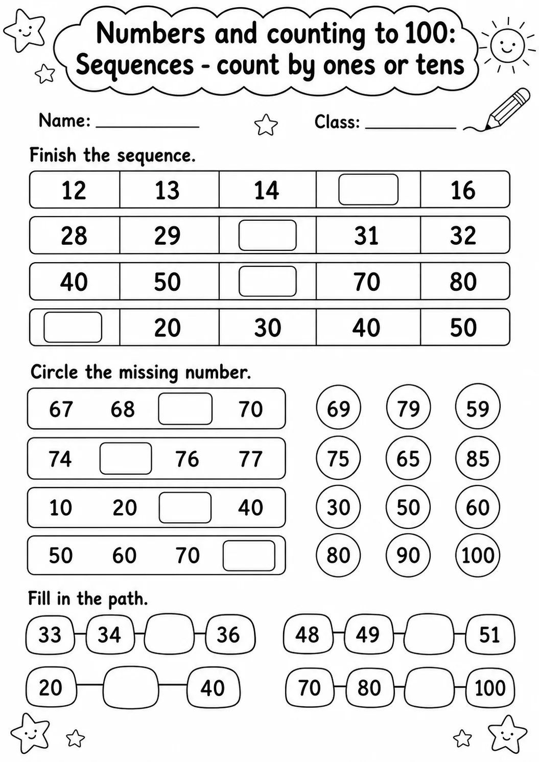 Kindergarten Numbers and Counting to 100 Math Worksheet Pack page 9 printable worksheet preview