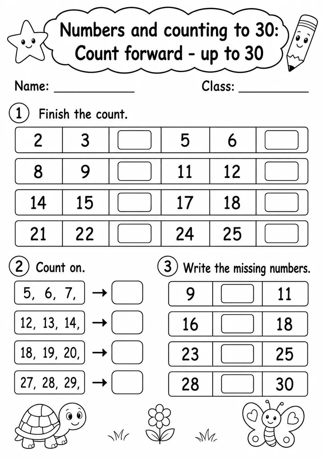 Kindergarten Numbers and Counting to 30 Math Worksheet Pack page 4 printable worksheet preview
