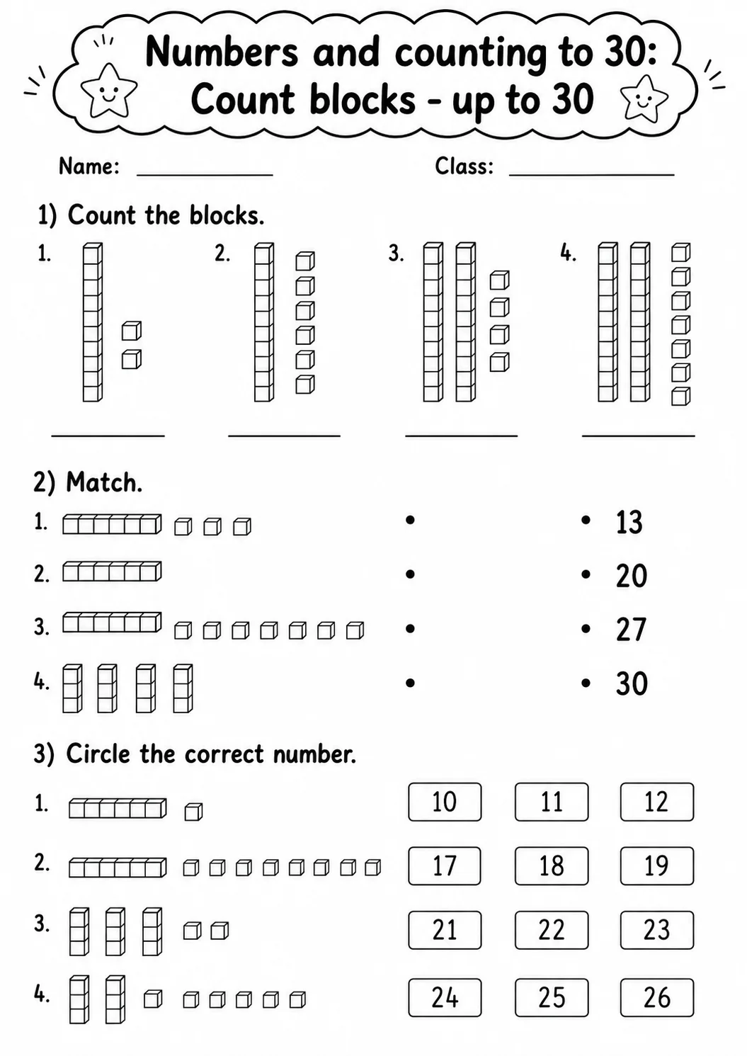 Kindergarten Numbers and Counting to 30 Math Worksheet Pack page 5 printable worksheet preview