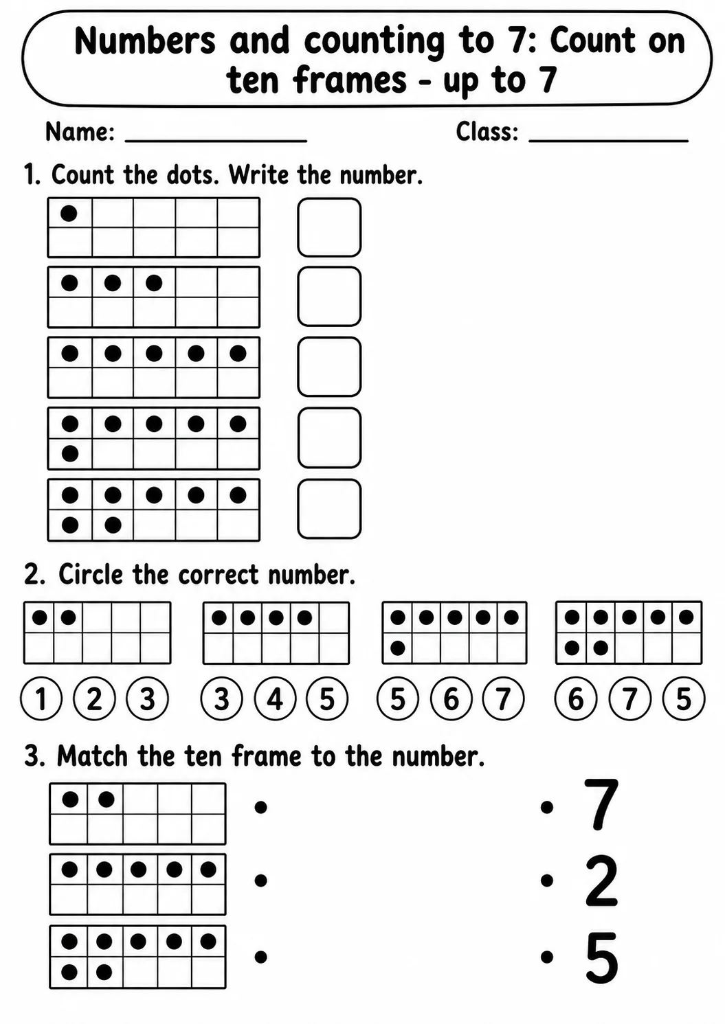 Kindergarten Numbers and Counting to 7 Math Worksheet Pack page 5 printable worksheet preview
