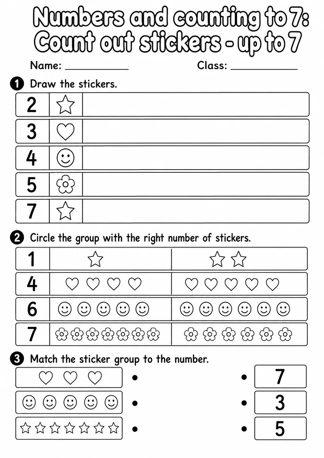 Kindergarten Numbers and Counting to 7 Math Worksheet Pack page 6 printable worksheet preview