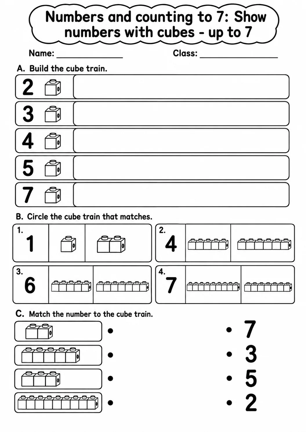 Kindergarten Numbers and Counting to 7 Math Worksheet Pack page 7 printable worksheet preview