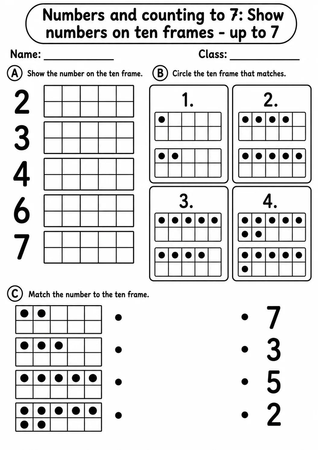 Kindergarten Numbers and Counting to 7 Math Worksheet Pack page 8 printable worksheet preview