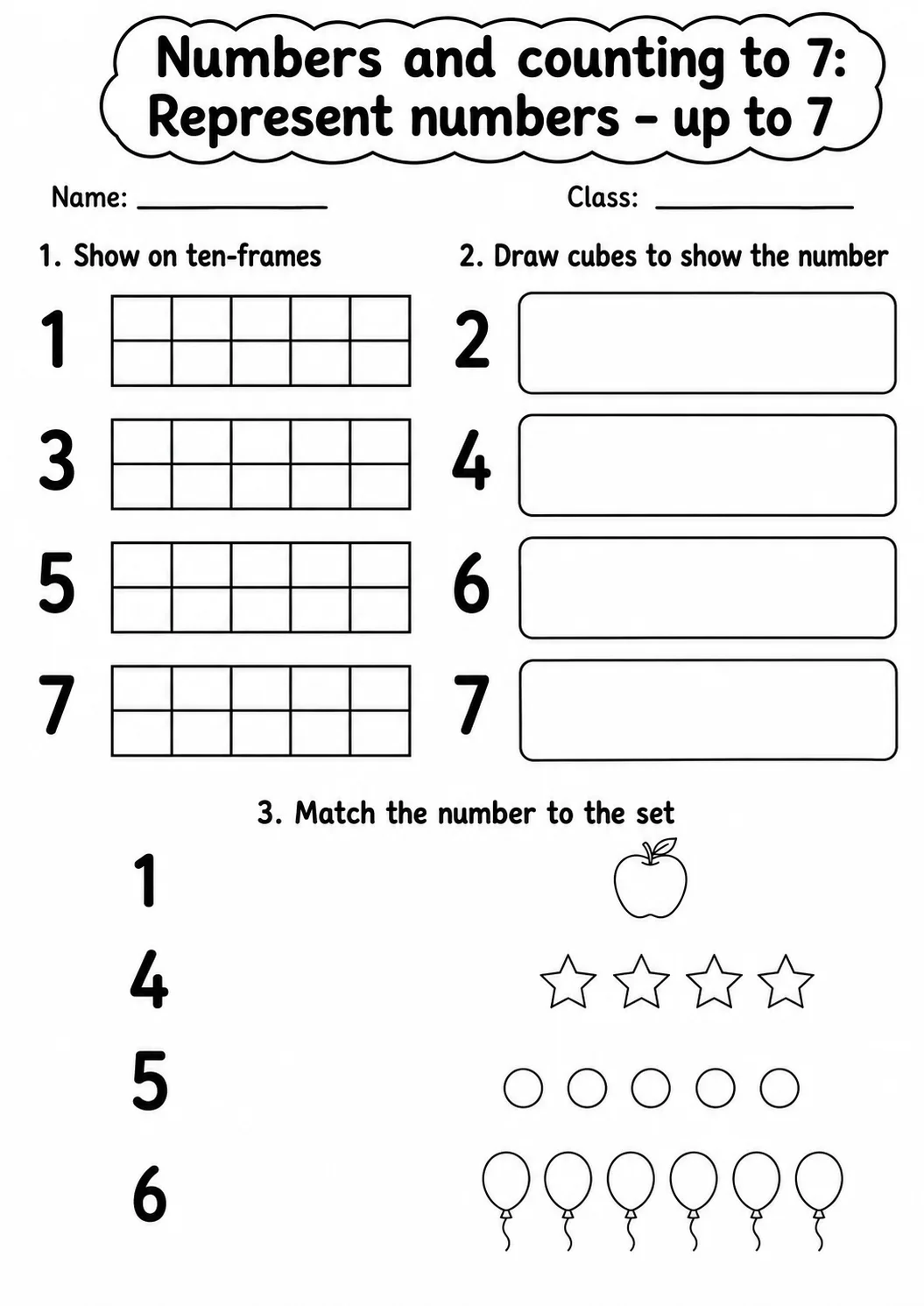 Kindergarten Numbers and Counting to 7 Math Worksheet Pack page 9 printable worksheet preview