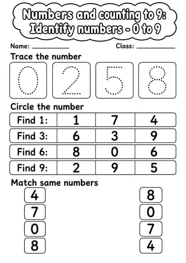 Kindergarten Numbers and Counting to 9 Math Worksheet Pack