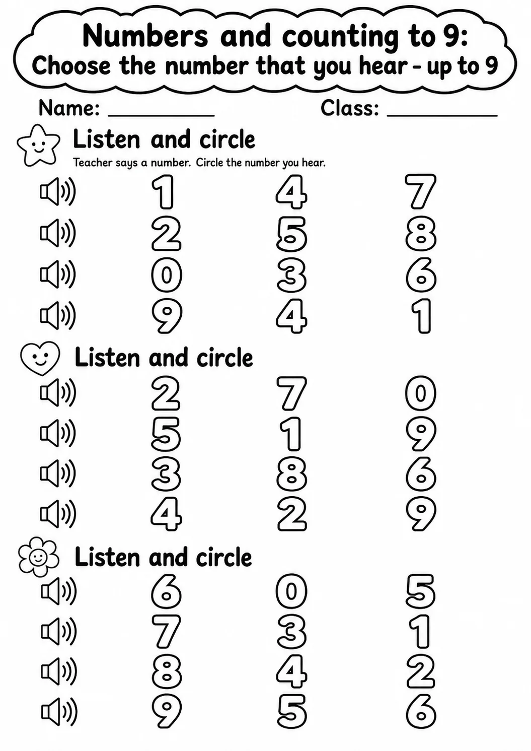 Kindergarten Numbers and Counting to 9 Math Worksheet Pack page 2 printable worksheet preview