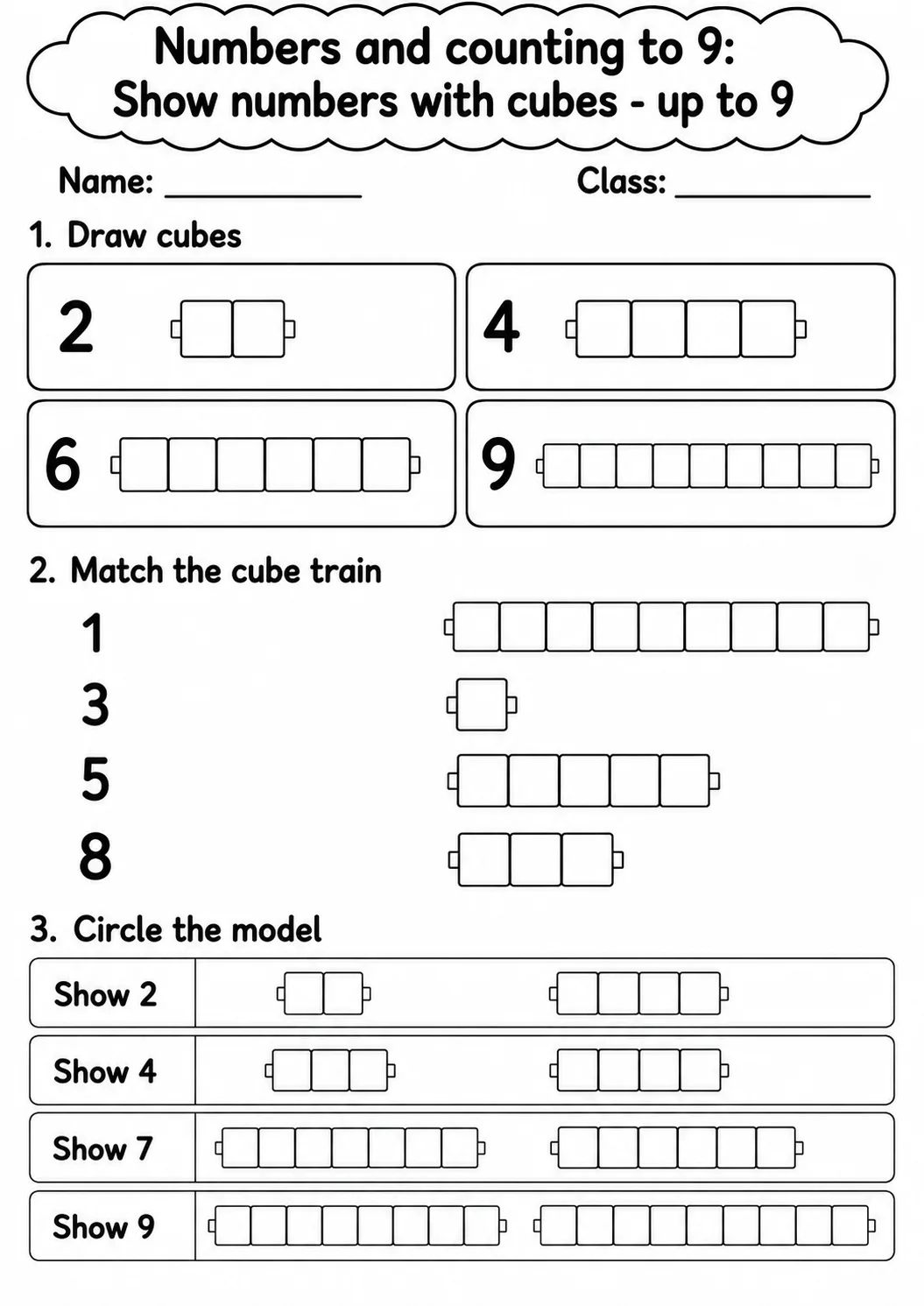 Kindergarten Numbers and Counting to 9 Math Worksheet Pack page 8 printable worksheet preview
