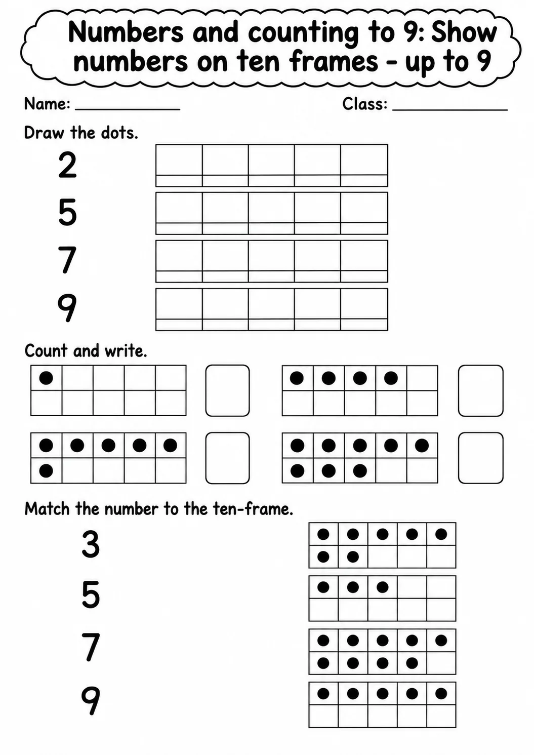 Kindergarten Numbers and Counting to 9 Math Worksheet Pack page 9 printable worksheet preview