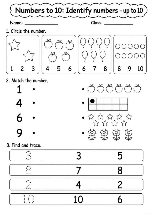 Kindergarten Numbers to 10 Math Worksheet Pack