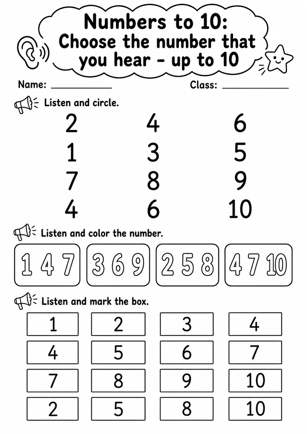 Kindergarten Numbers to 10 Math Worksheet Pack page 2 printable worksheet preview