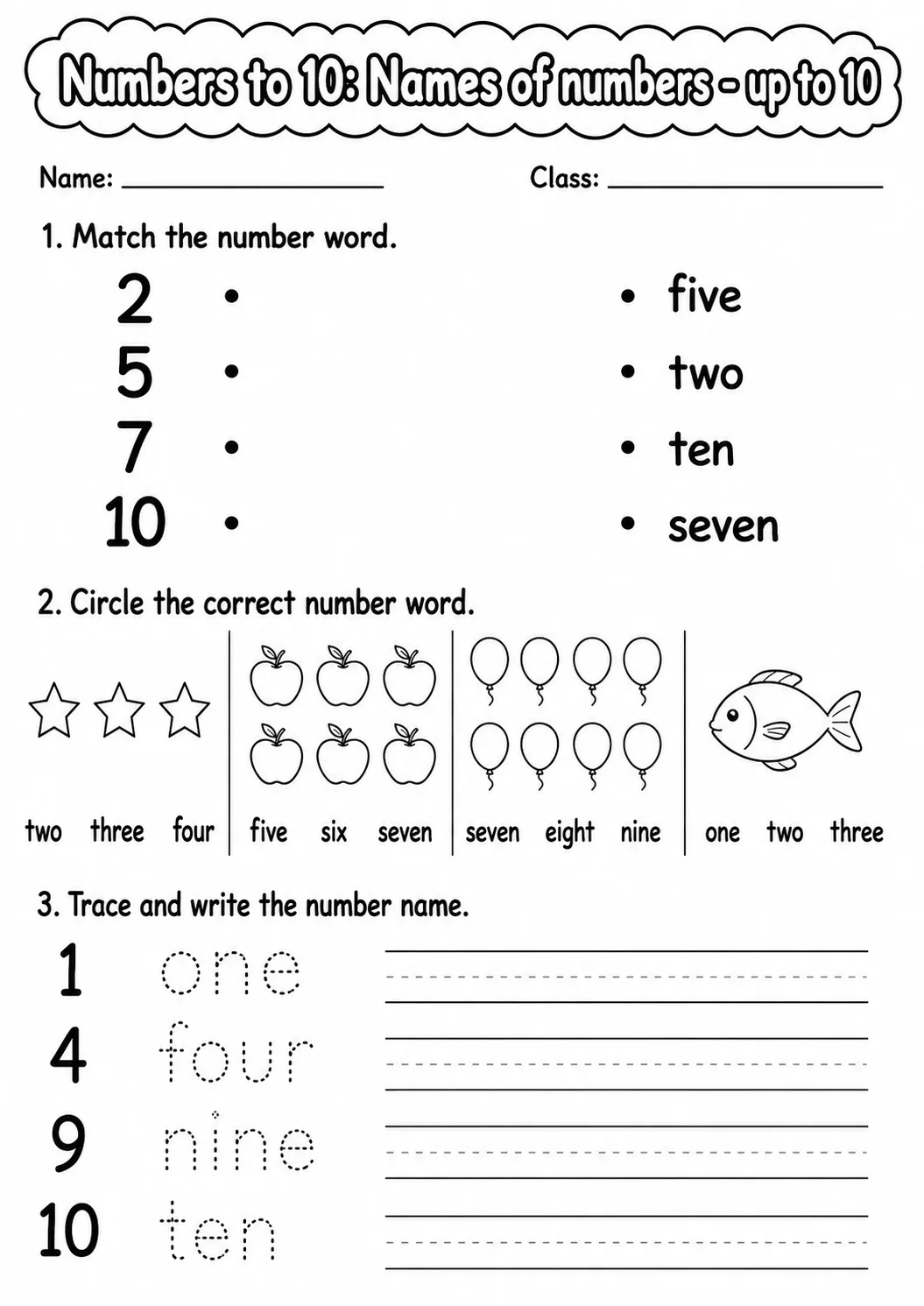 Kindergarten Numbers to 10 Math Worksheet Pack page 3 printable worksheet preview