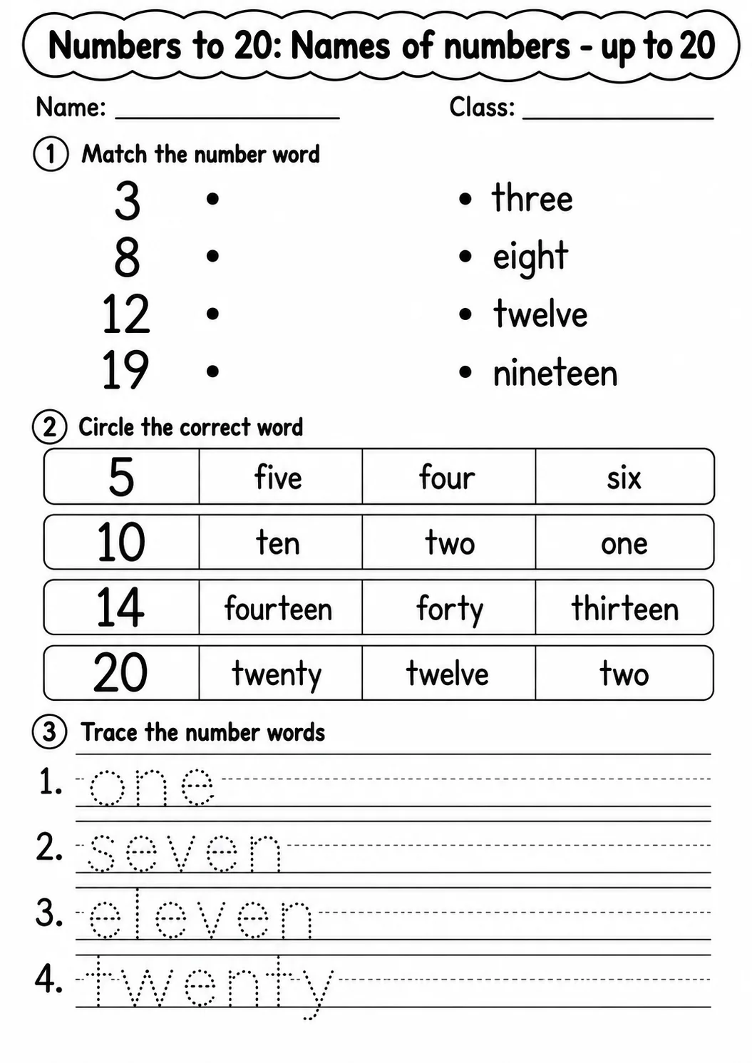 Kindergarten Numbers to 20 Math Worksheet Pack page 3 printable worksheet preview