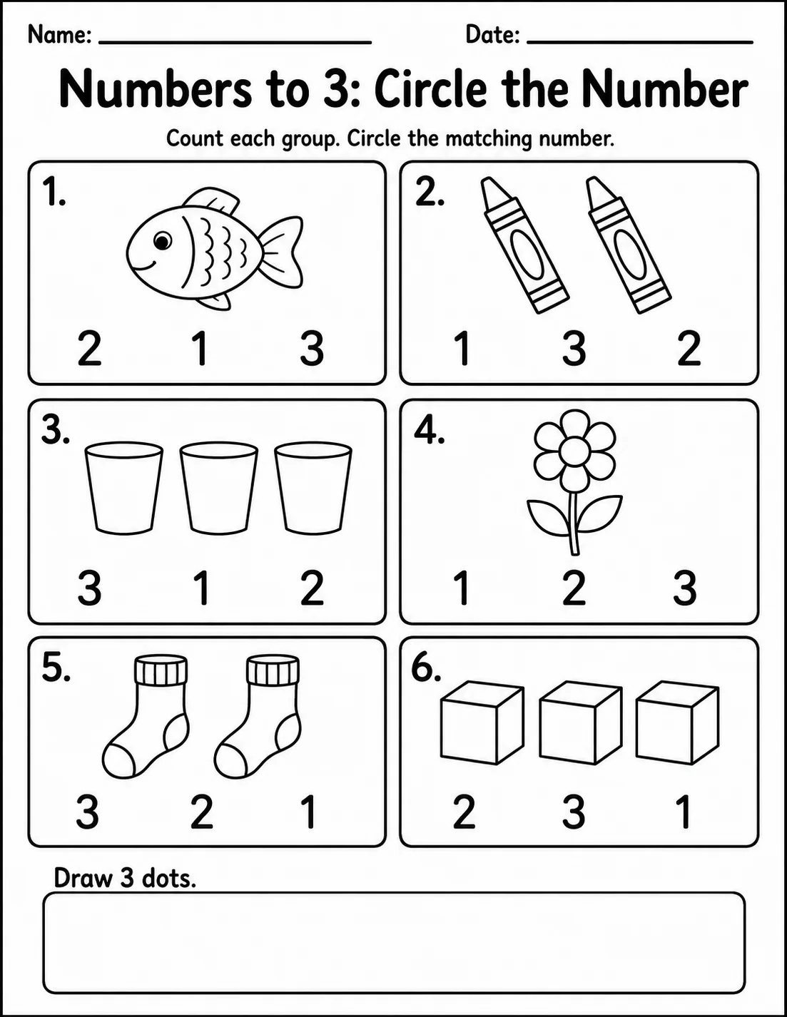 Kindergarten Numbers to 3 Math Worksheet Pack page 2 printable worksheet preview