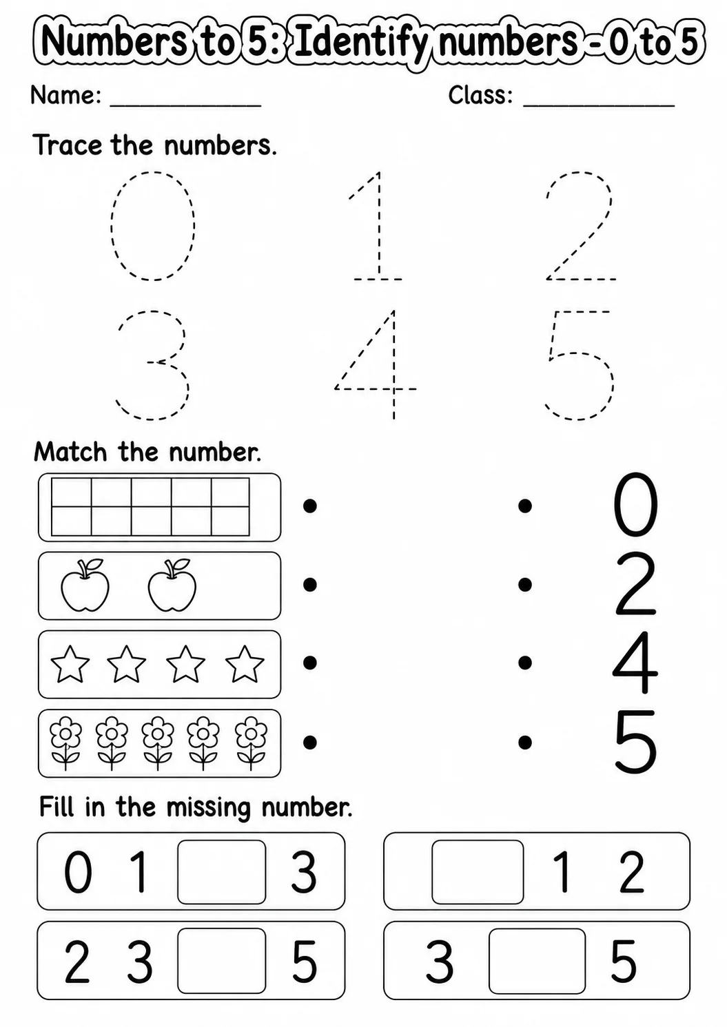 Kindergarten Numbers to 5 Math Worksheet Pack page 3 printable worksheet preview