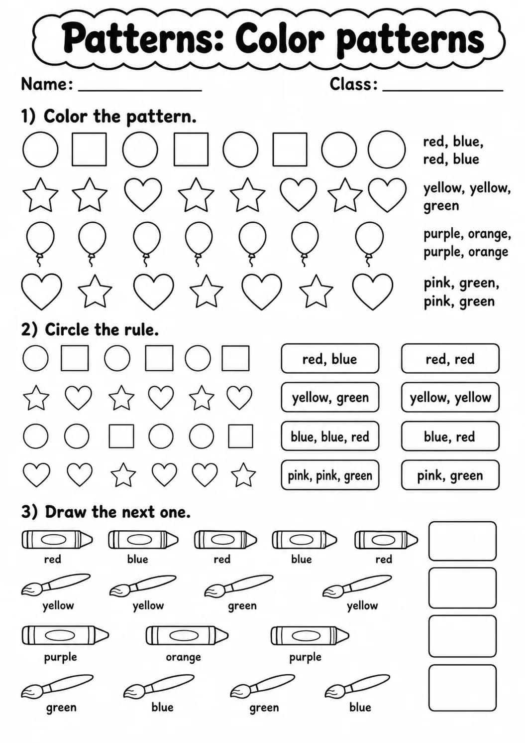Kindergarten Patterns Math Worksheet Pack printable worksheet pack preview