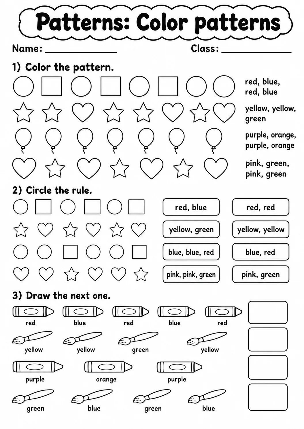 Kindergarten Patterns Math Worksheet Pack printable worksheet pack preview