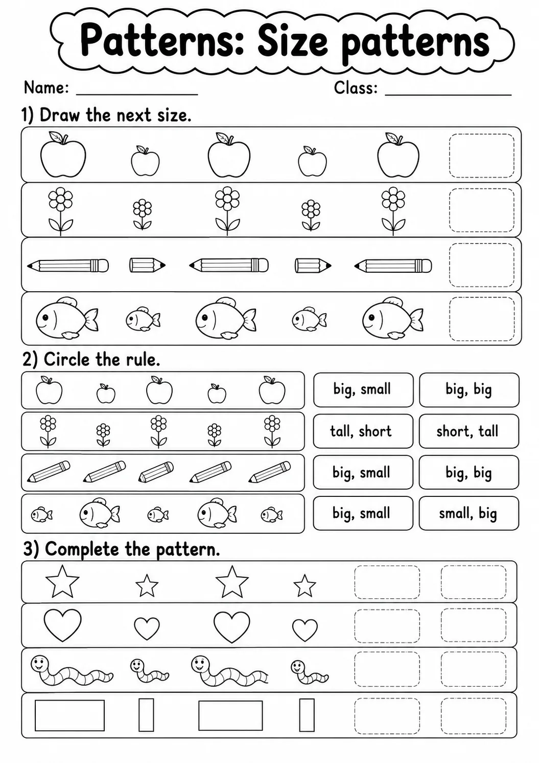 Kindergarten Patterns Math Worksheet Pack page 2 printable worksheet preview