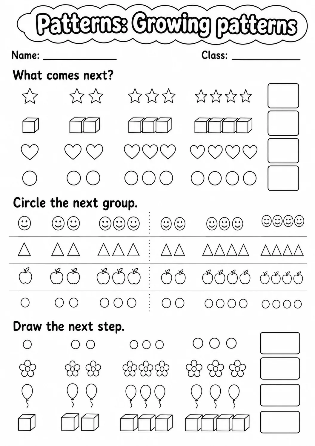 Kindergarten Patterns Math Worksheet Pack page 6 printable worksheet preview