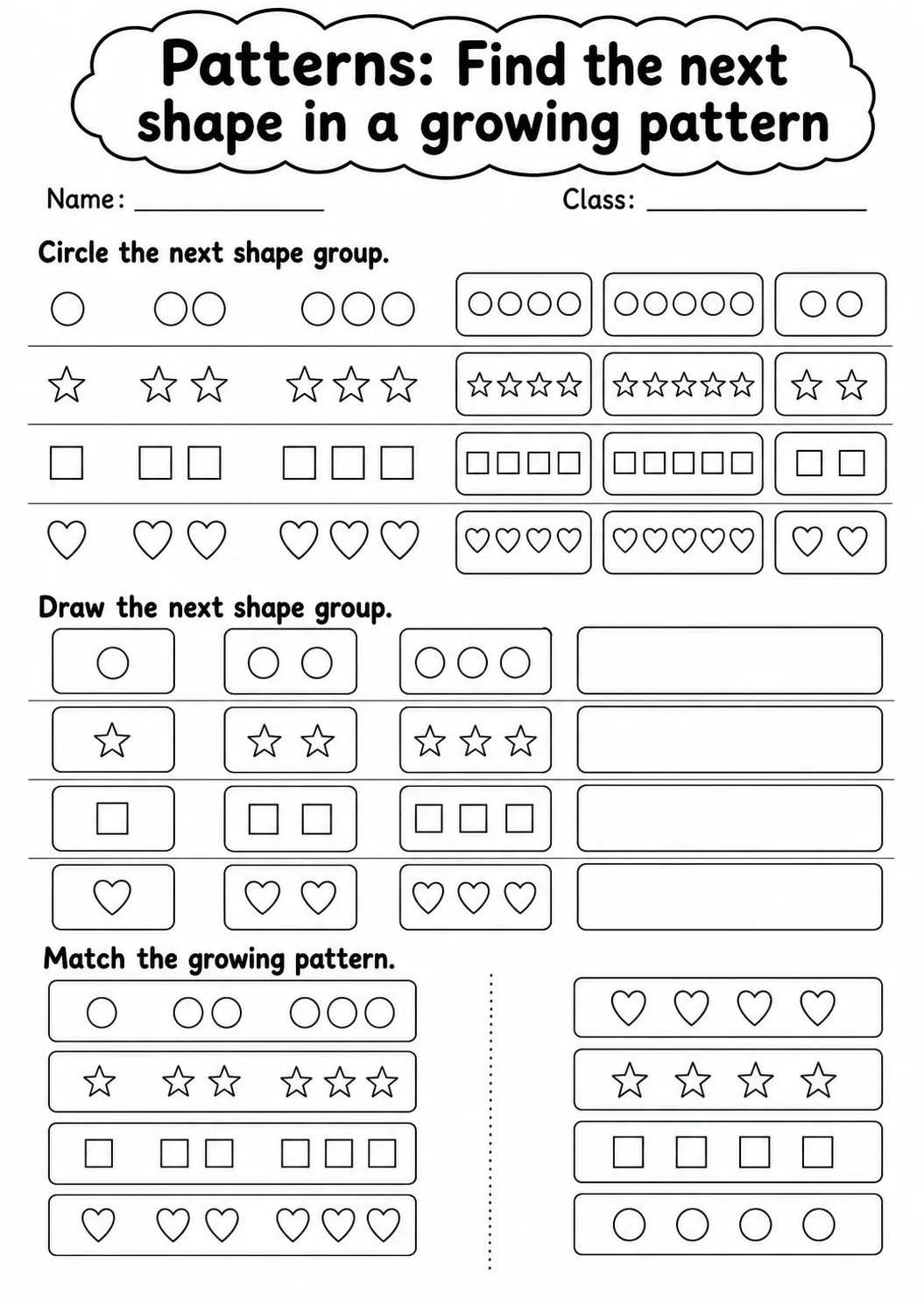 Kindergarten Patterns Math Worksheet Pack page 7 printable worksheet preview