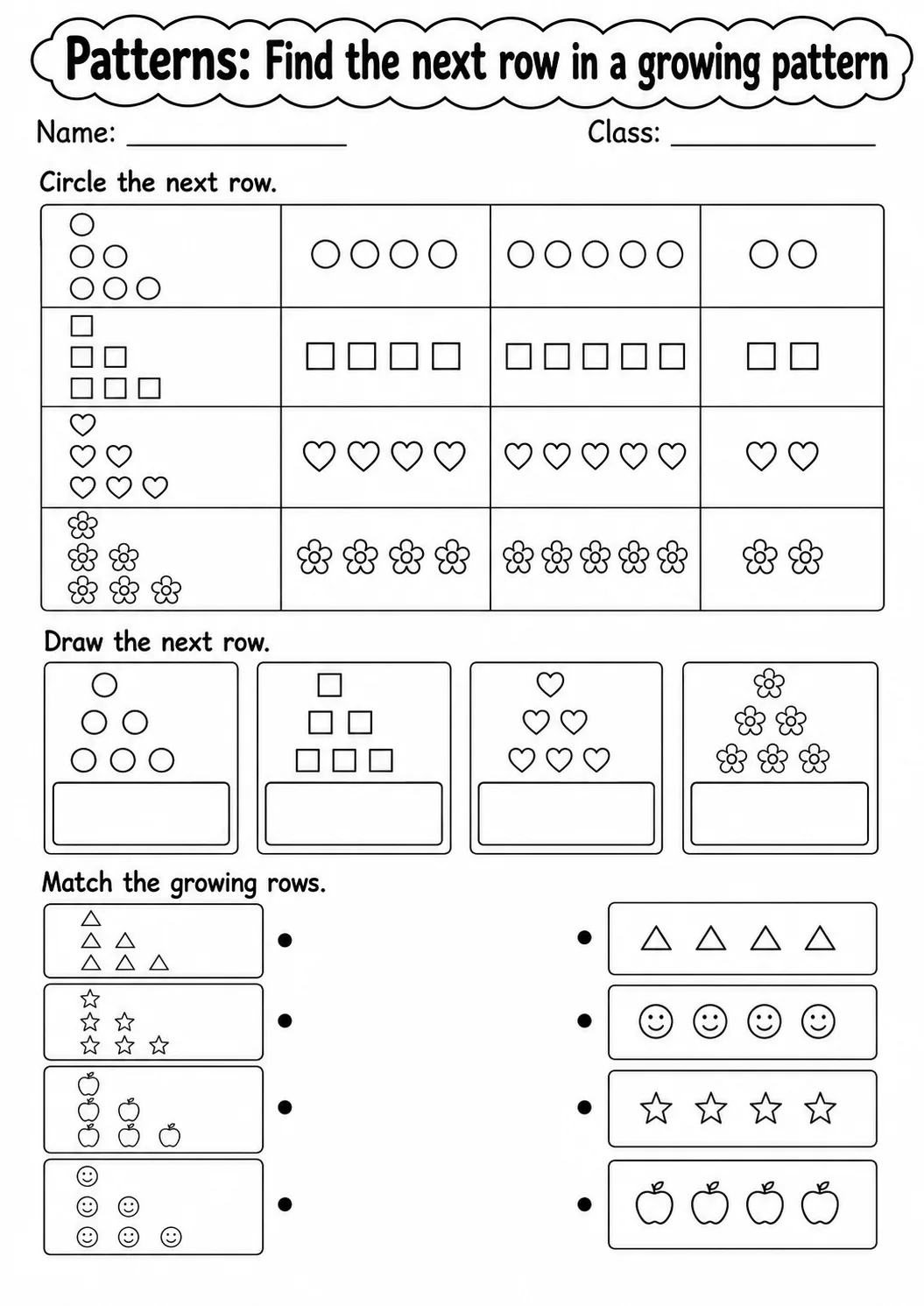 Kindergarten Patterns Math Worksheet Pack page 8 printable worksheet preview
