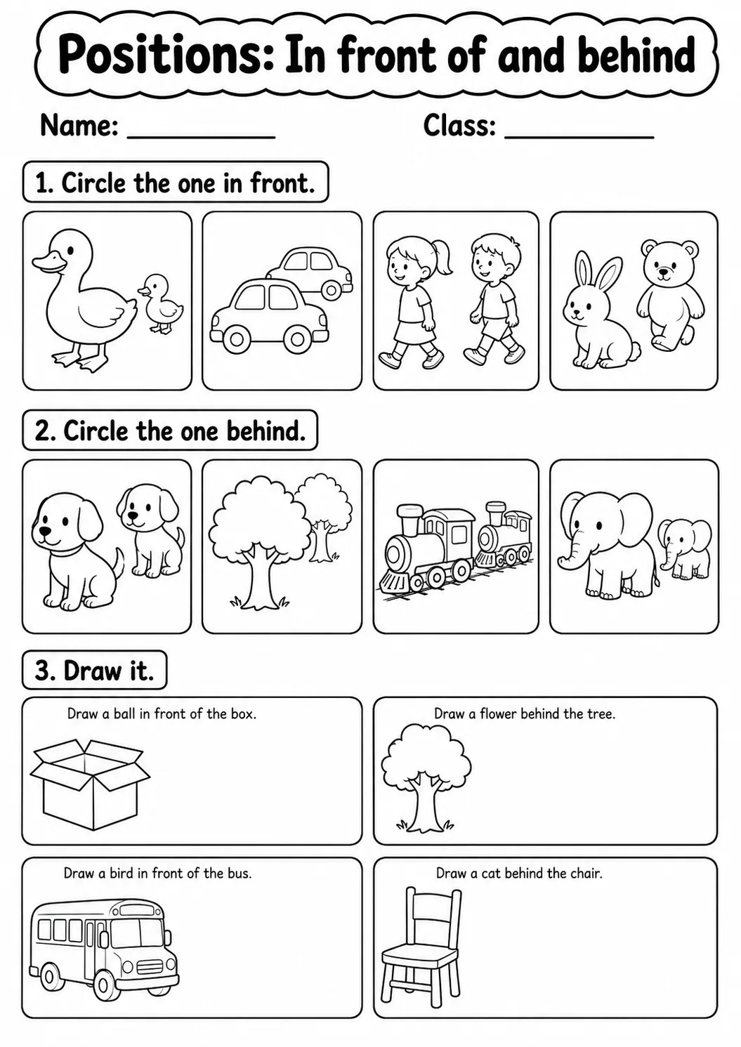 Kindergarten Positions Math Worksheet Pack printable worksheet pack preview