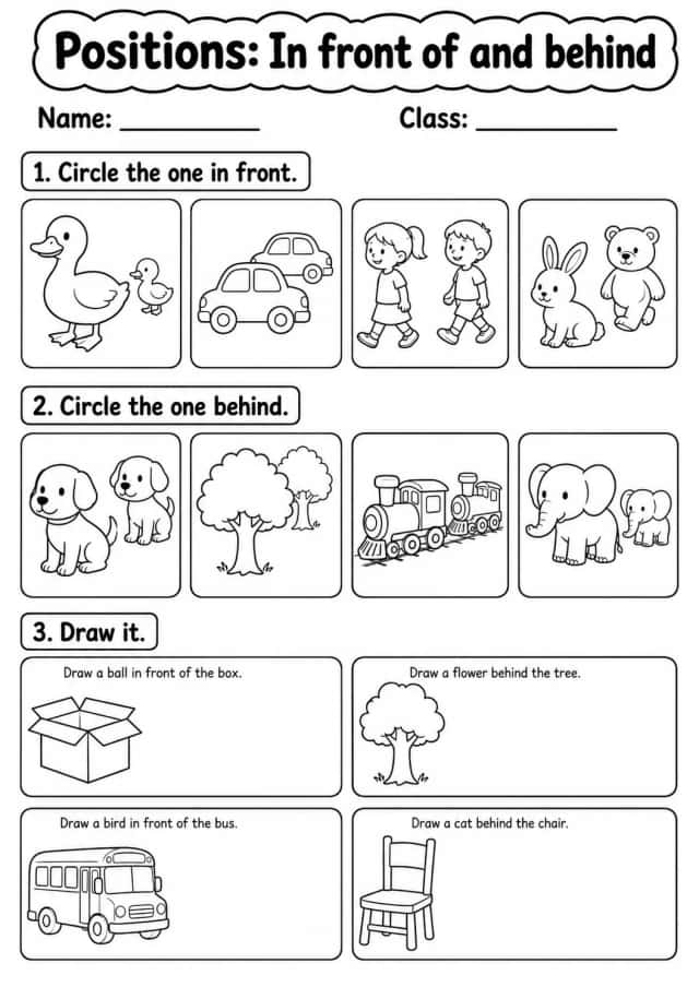 Kindergarten Positions Math Worksheet Pack