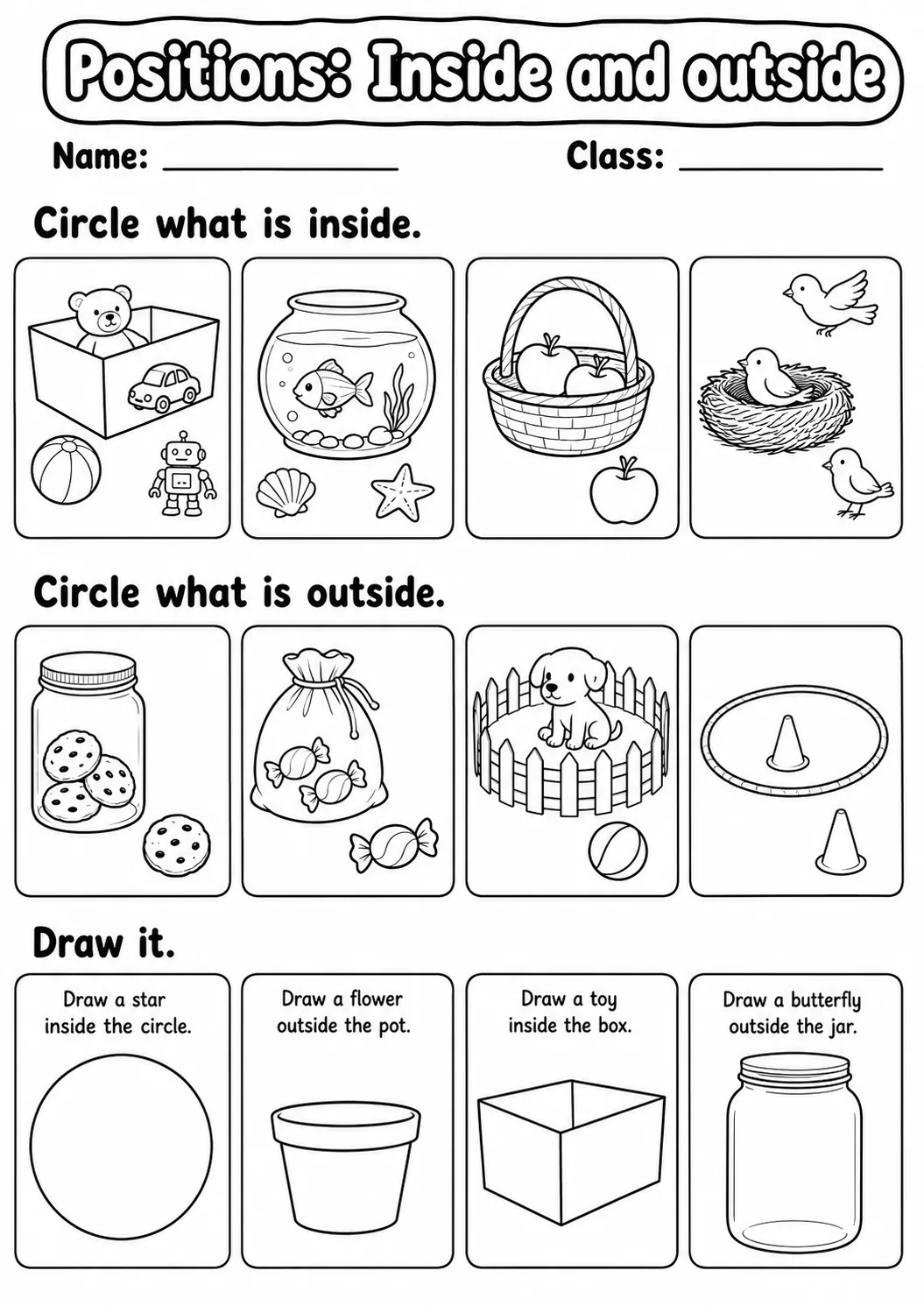 Kindergarten Positions Math Worksheet Pack page 2 printable worksheet preview