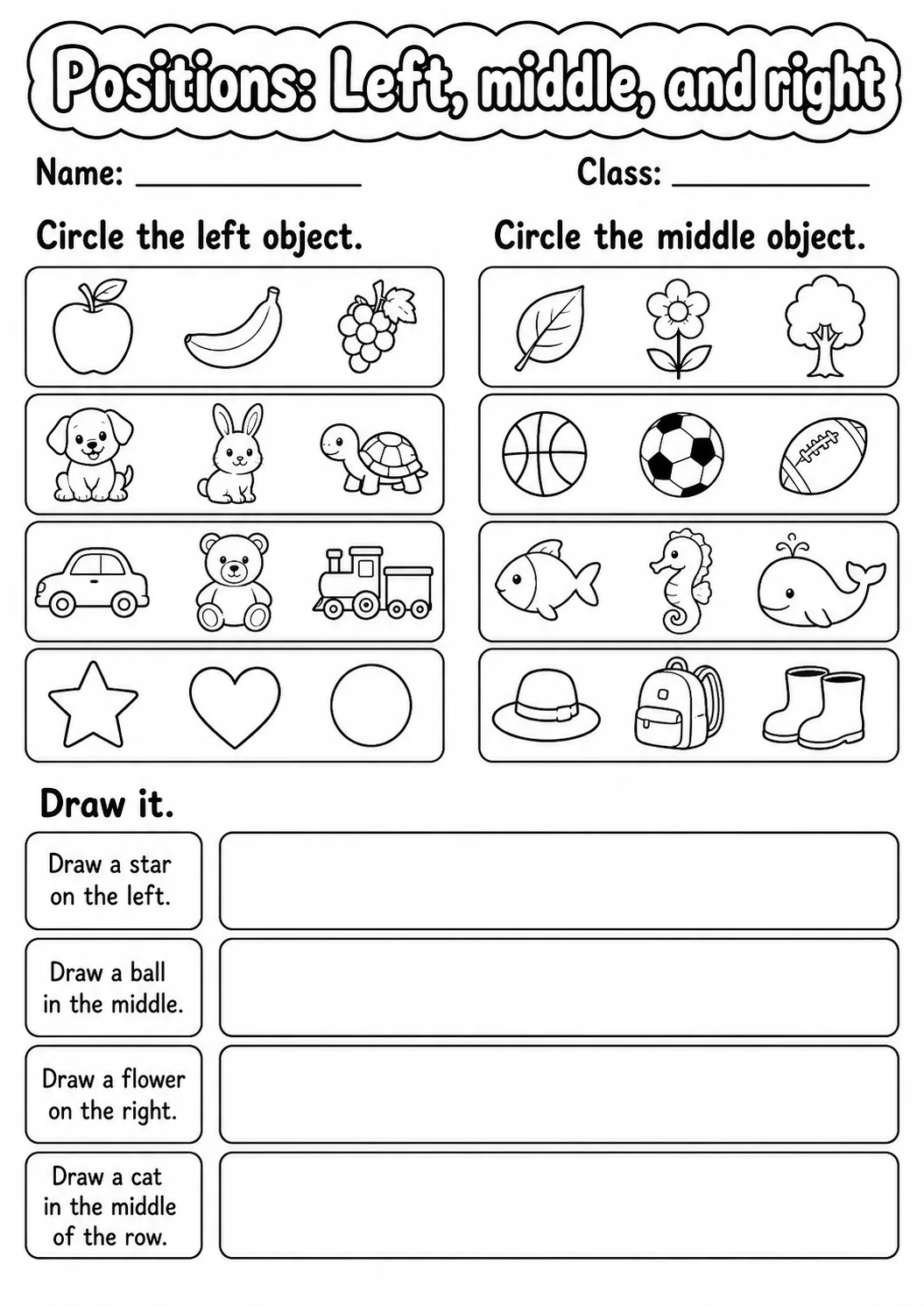 Kindergarten Positions Math Worksheet Pack page 5 printable worksheet preview