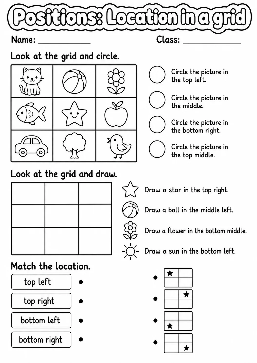 Kindergarten Positions Math Worksheet Pack page 7 printable worksheet preview