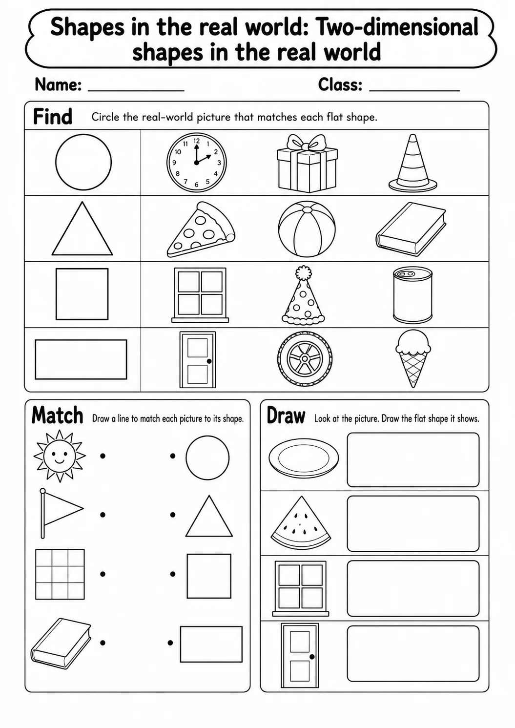 Kindergarten Shapes in the Real World Math Worksheet Pack printable worksheet pack preview