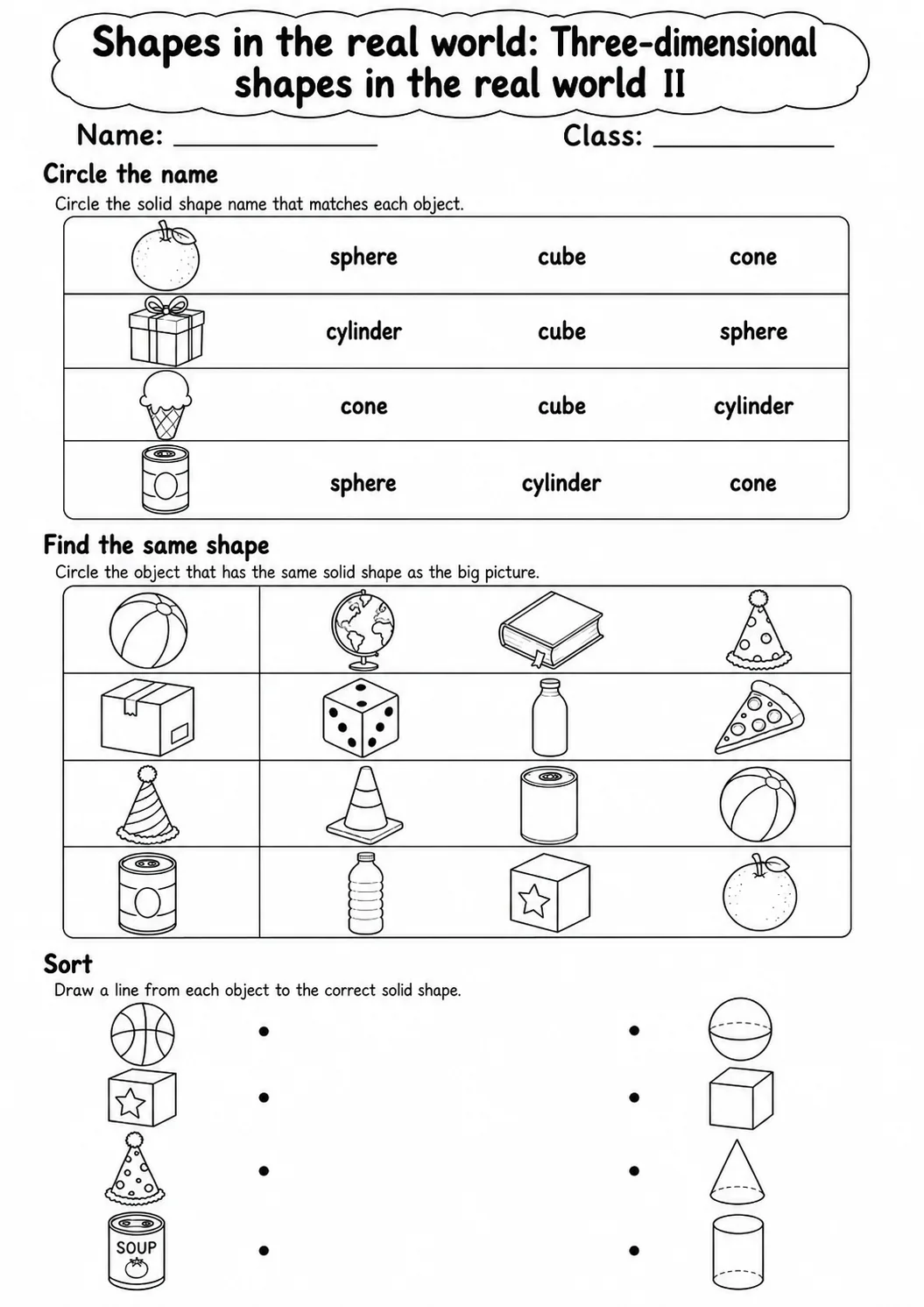 Kindergarten Shapes in the Real World Math Worksheet Pack page 3 printable worksheet preview