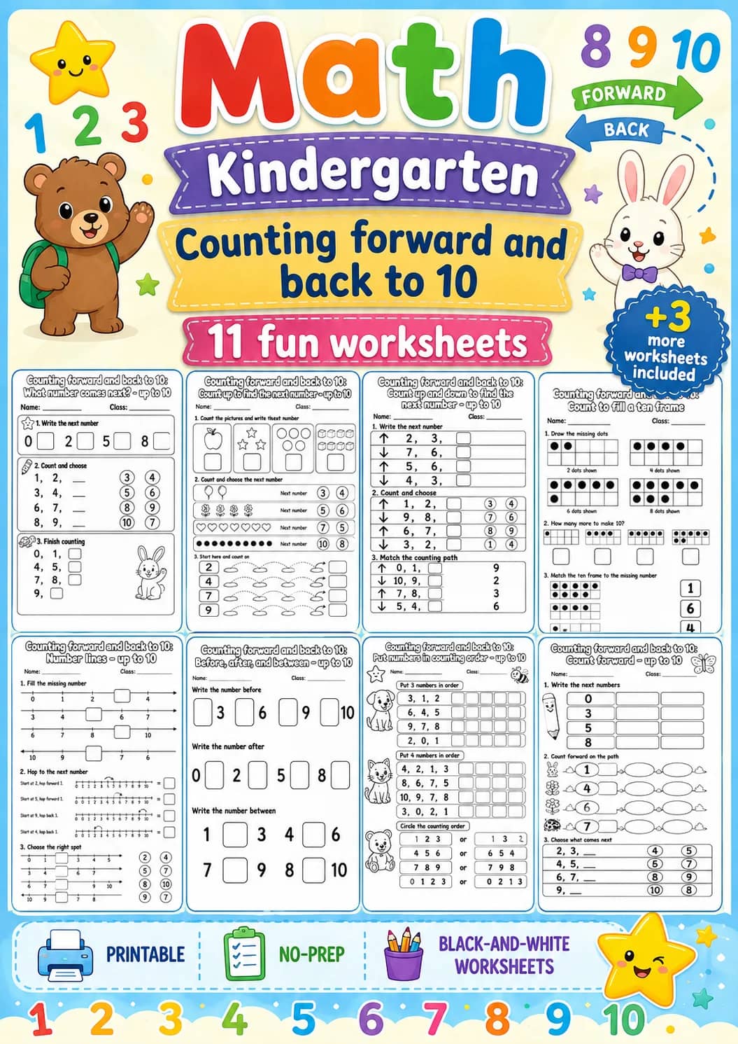 Kindergarten Take Apart Numbers up to 5 Math Worksheet Pack printable worksheet pack preview