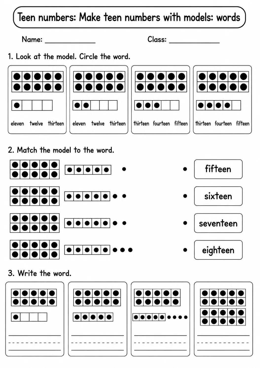 Kindergarten Teen Numbers Math Worksheet Pack printable worksheet pack preview