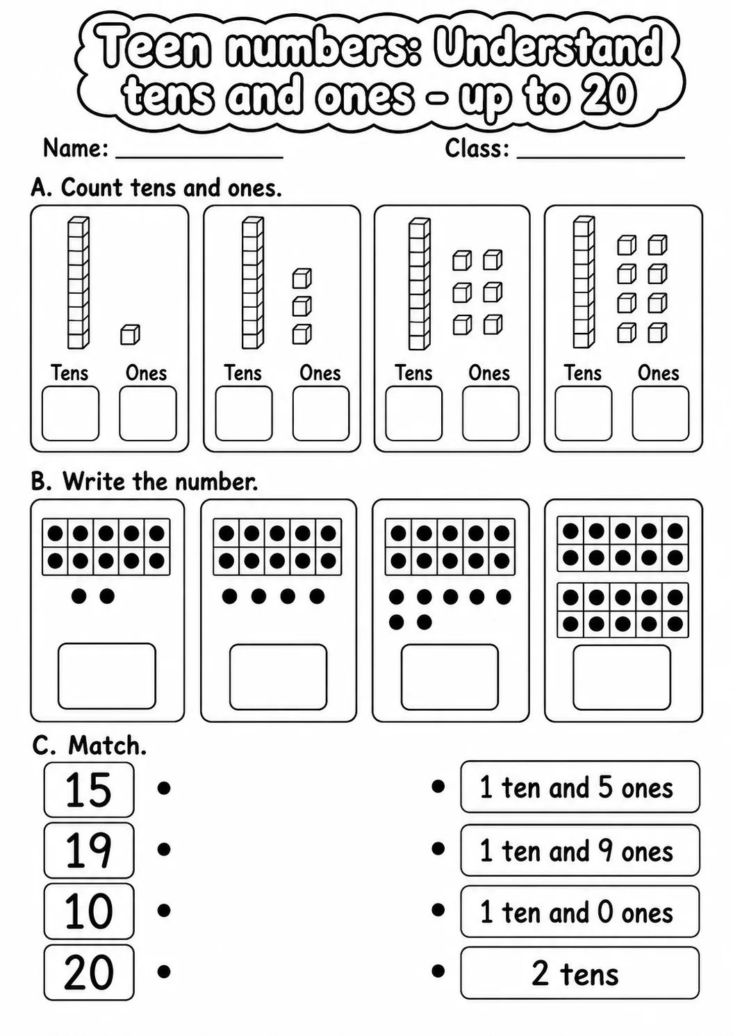 Kindergarten Teen Numbers Math Worksheet Pack page 5 printable worksheet preview