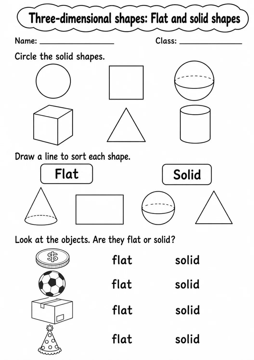 Kindergarten Three-dimensional Shapes Math Worksheet Pack printable worksheet pack preview